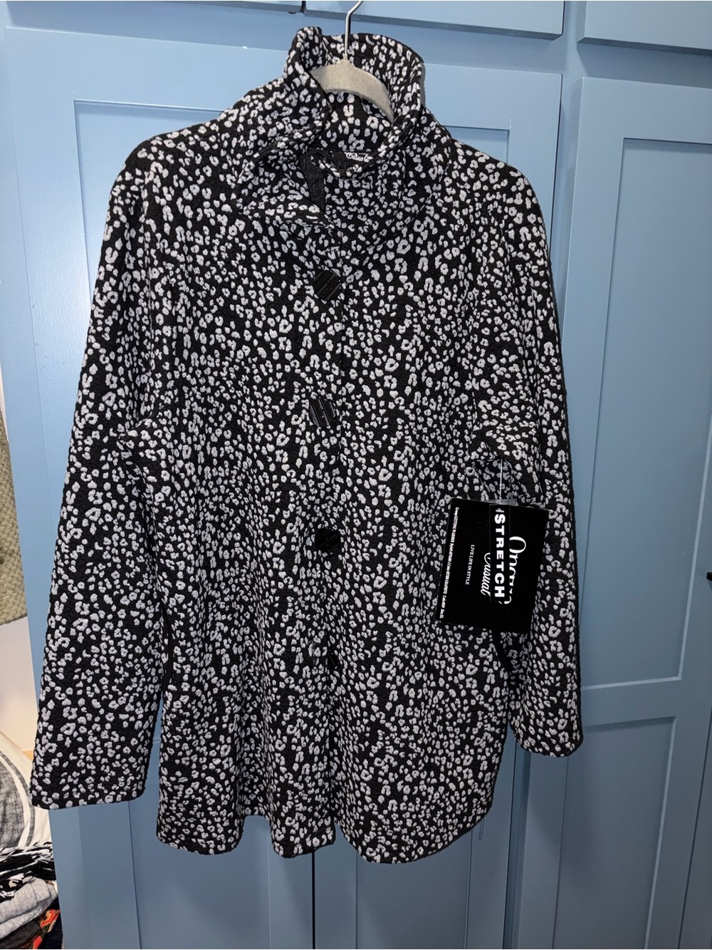 Onque black & white leopard casual cardigan jacket tunic XL cheetah pattern NWT